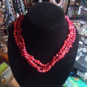 Triple strand coral style necklace